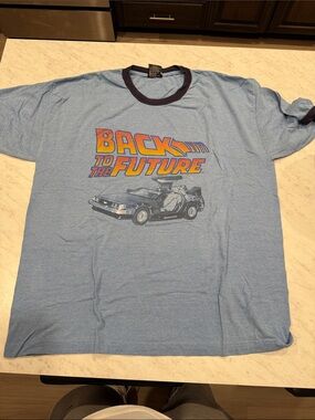 VINTAGE THUNDER CREAK BACK TO THE FUTURE DELOREAN BLUE RINGER SHIRT MENS XL